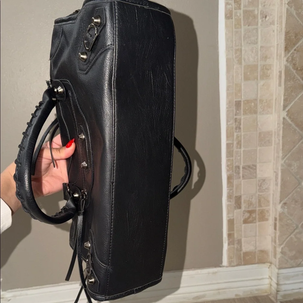 Classic Black Leather Satchel Bag - Women